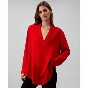 Calvin Klein Blouse Womens Size L Red V Neck Tunic Long Sleeve NWT $79